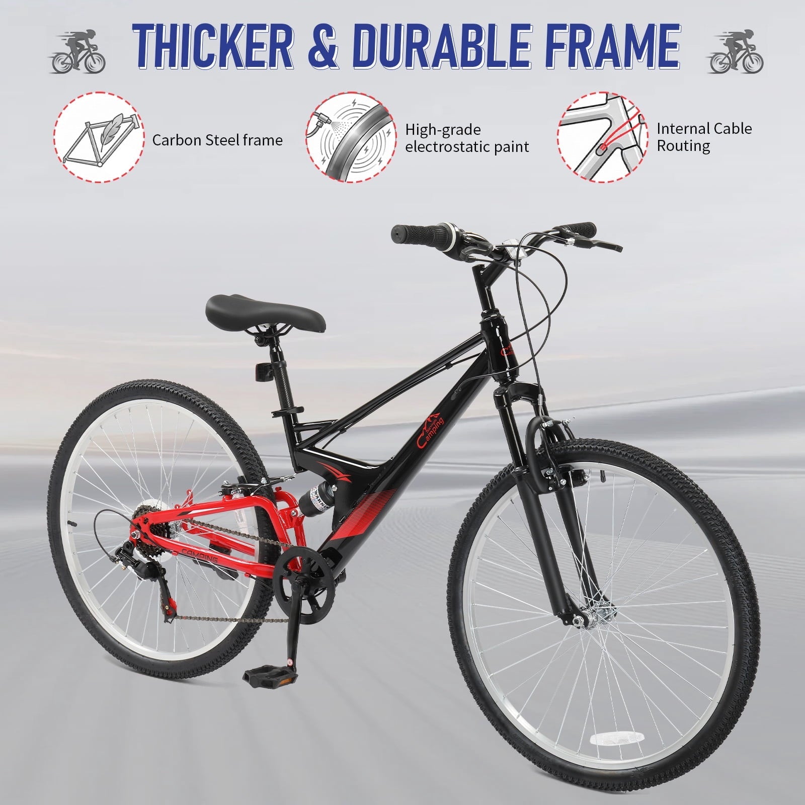 Ktaxon 26 inch 7 Speed Mountain Bike for Adult, Dual Shock Absorbers, Dual V Brake, Black