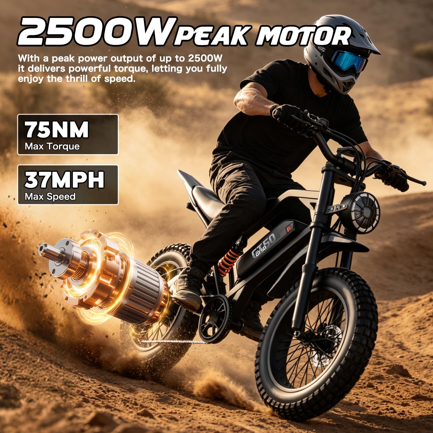 ASKGO Electric Bike for Adult, 2200W Peak Electric Dirt Bike, 100 Miles, 7 Speed Electric Motorcycle, 48V Removable Battery, 20 Fat Tire Off Road Ebike, Full Suspension Ebike for Snow/Beach/Mountain