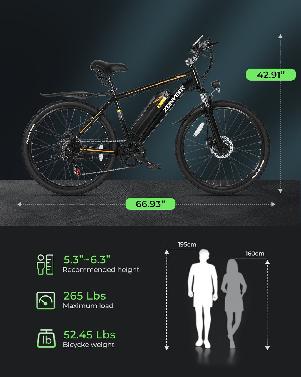 DYU 26 Electric Bike for Adults, 36V/10AH Removable Battery, Peak 750W Brushless Motor, 50 Miles Commuting Range, Front Fork Suspension, Shimano 7 Speed, UL2849