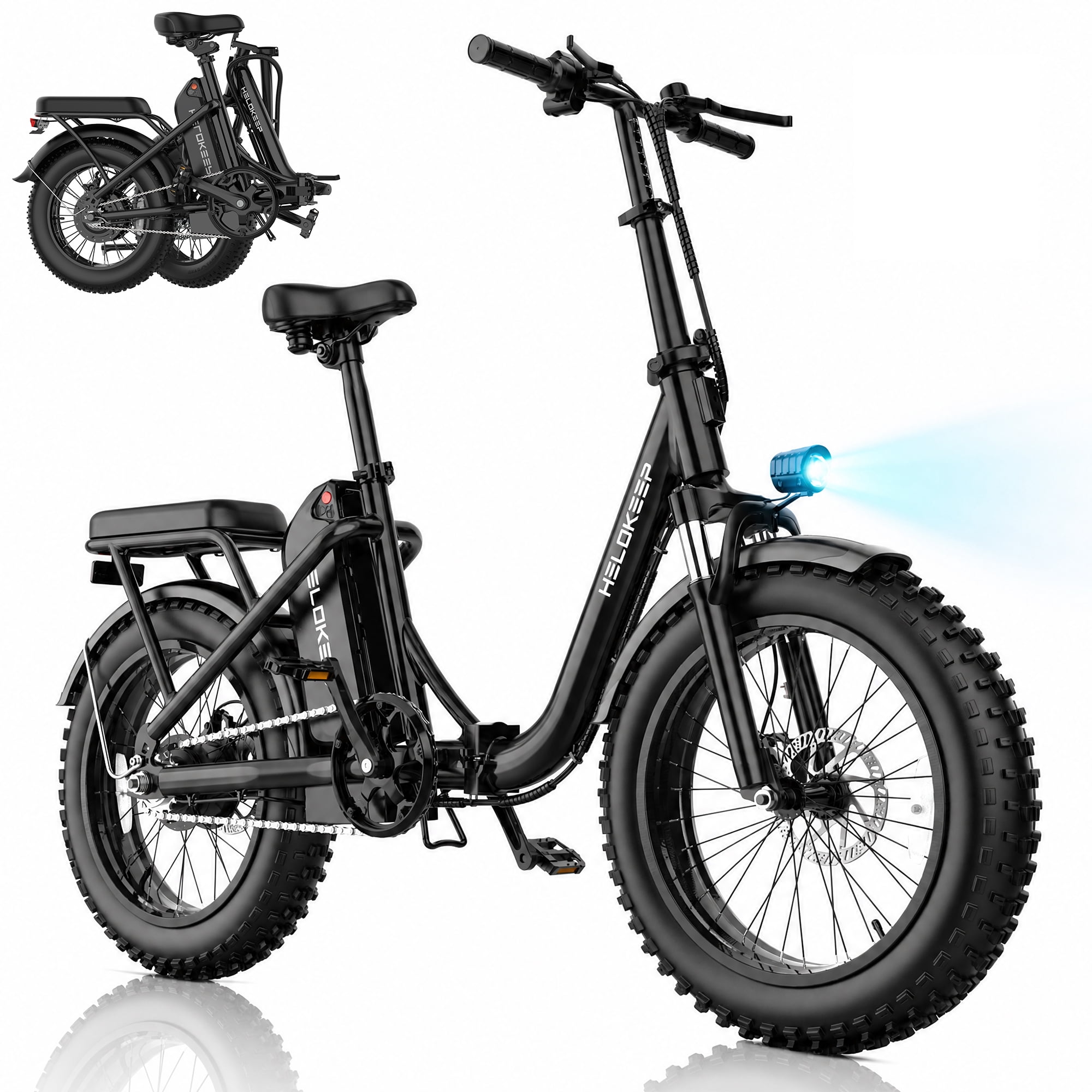 750W 1200W Folding Electric Bike for Adults, 48V 10Ah Removable Battery, 16 Fat Tire Ebike, Dual Disc Brakes & Front Suspension, UL 2849, Black