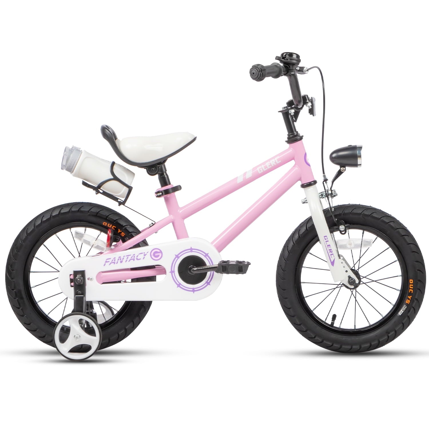 Glerc 14 inch Kids Bike for Child 3-5 Year old Boys Girls with Water Bottle Holder & Headlight & Training Wheels, Black