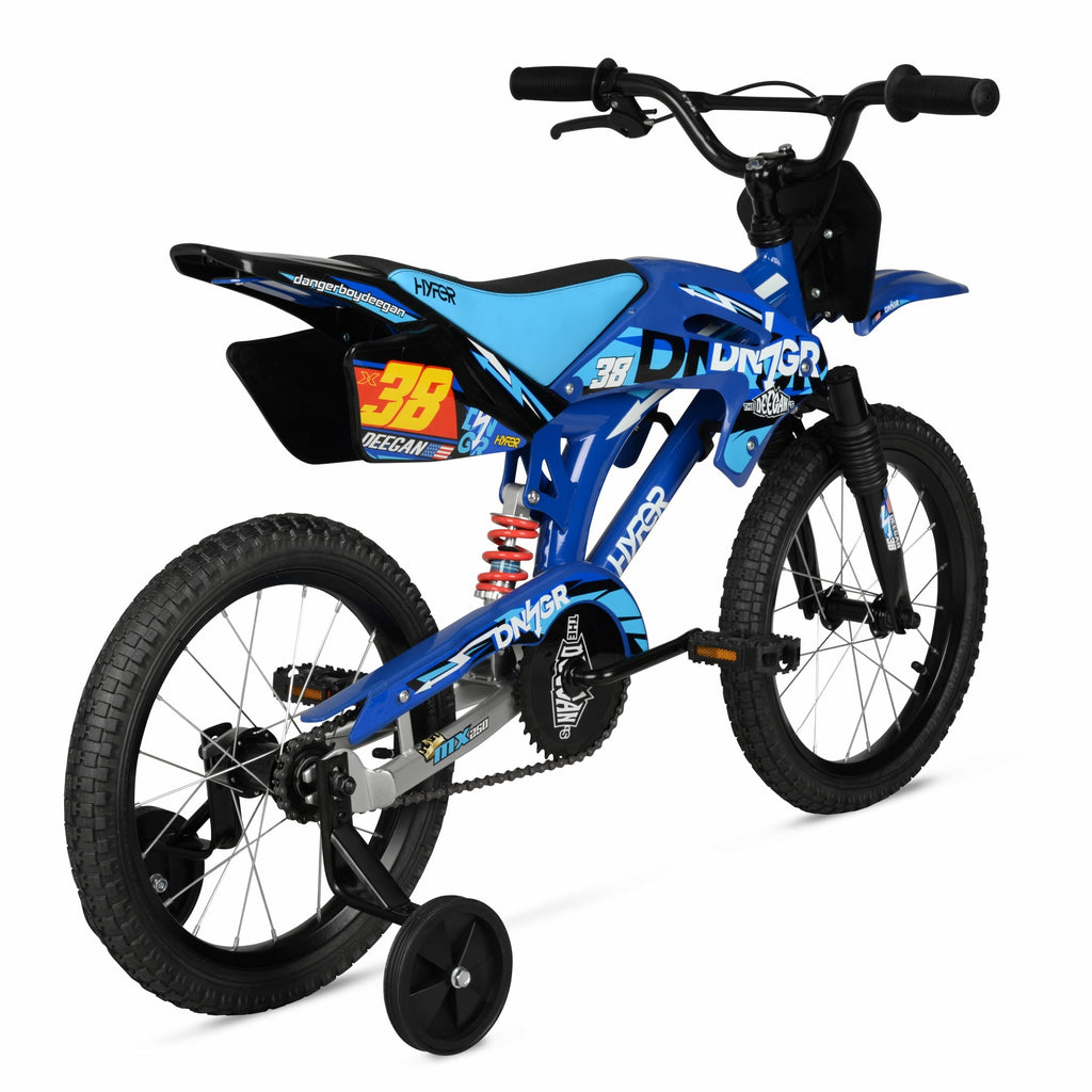 Hyper Bicycles 16 'Danger Boy' Deegan Moto Bike, Children Ages 5-7, Blue