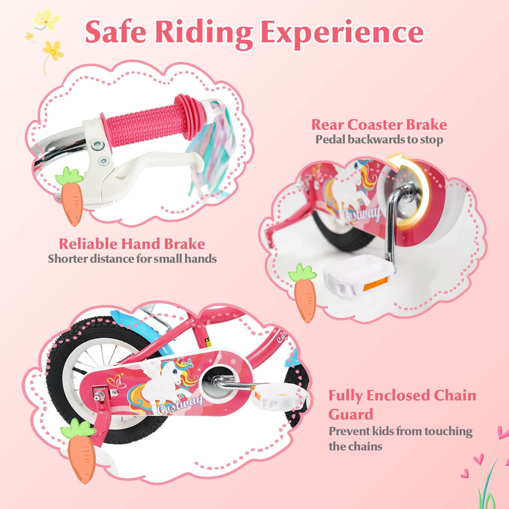 Costway 18 Inches Kids Bicycle with Training Wheels & Basket for Girls Age 4-8 Years Pink