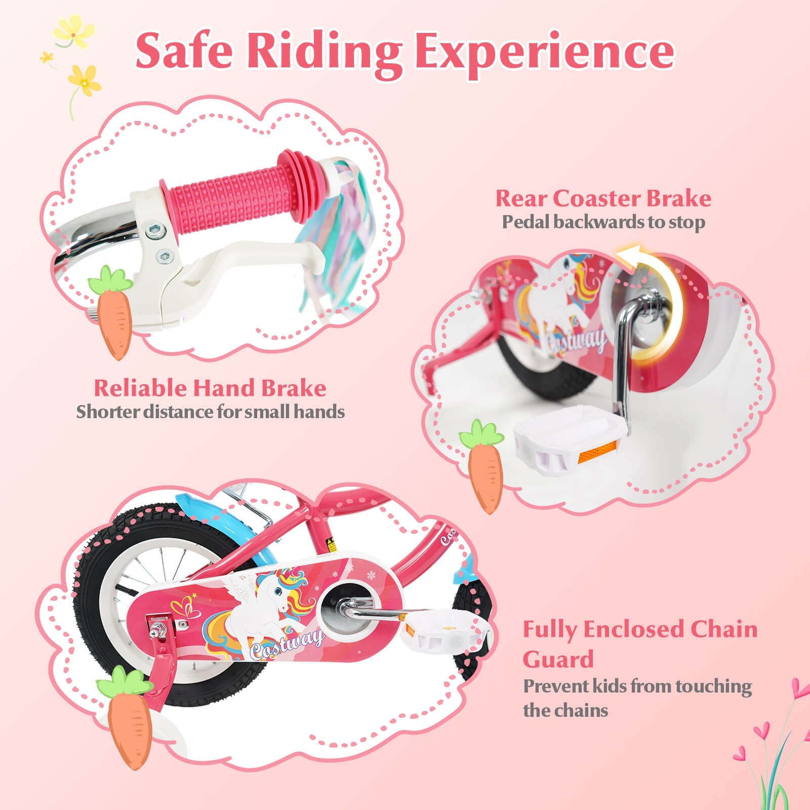 Costway 18 Inches Kids Bicycle with Training Wheels & Basket for Girls Age 4-8 Years Pink