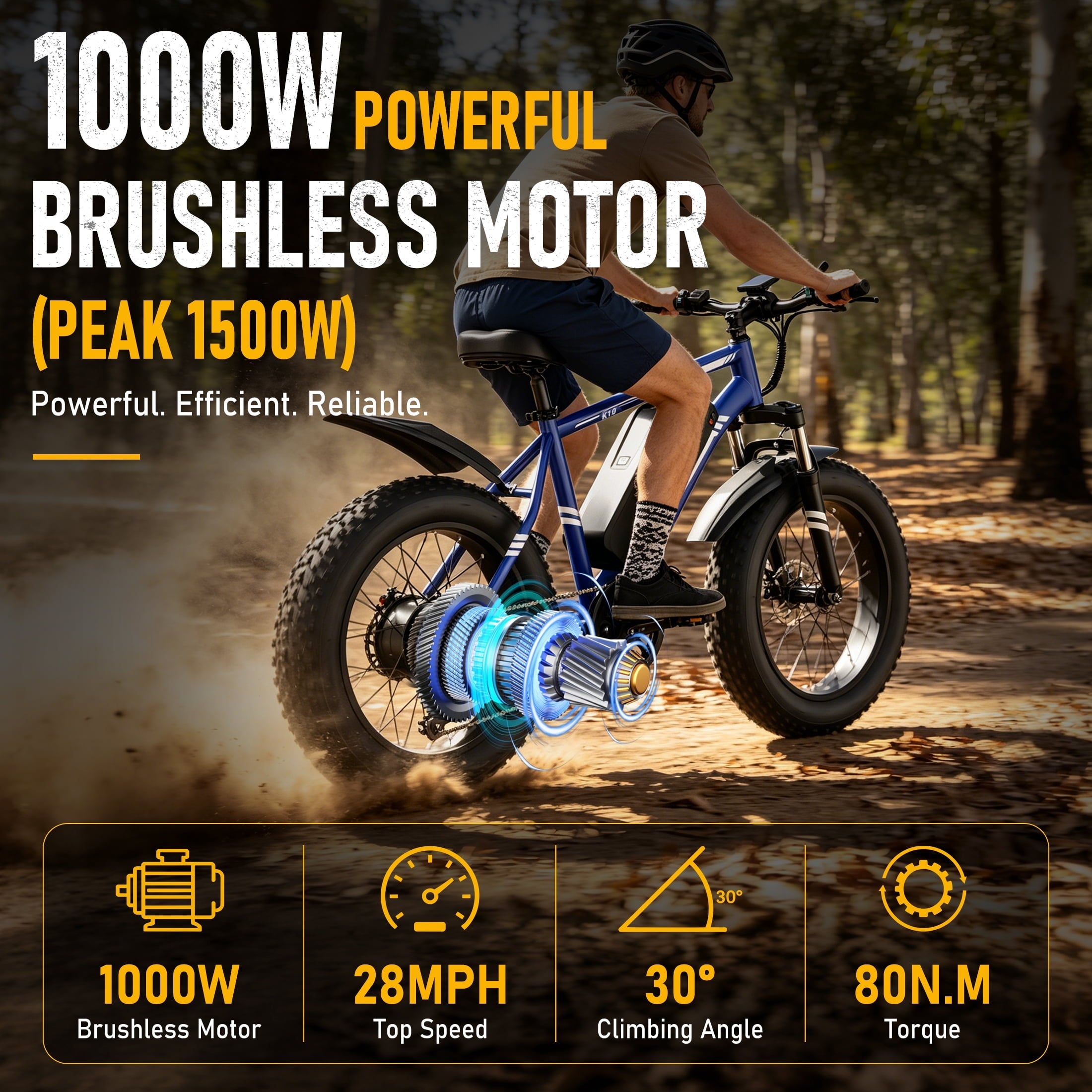 AMYET 1000W Electric Bike, 20 Fat Tire Ebike 28MPH 48V 15Ah E-Mountain Bicycles UL2849 Black