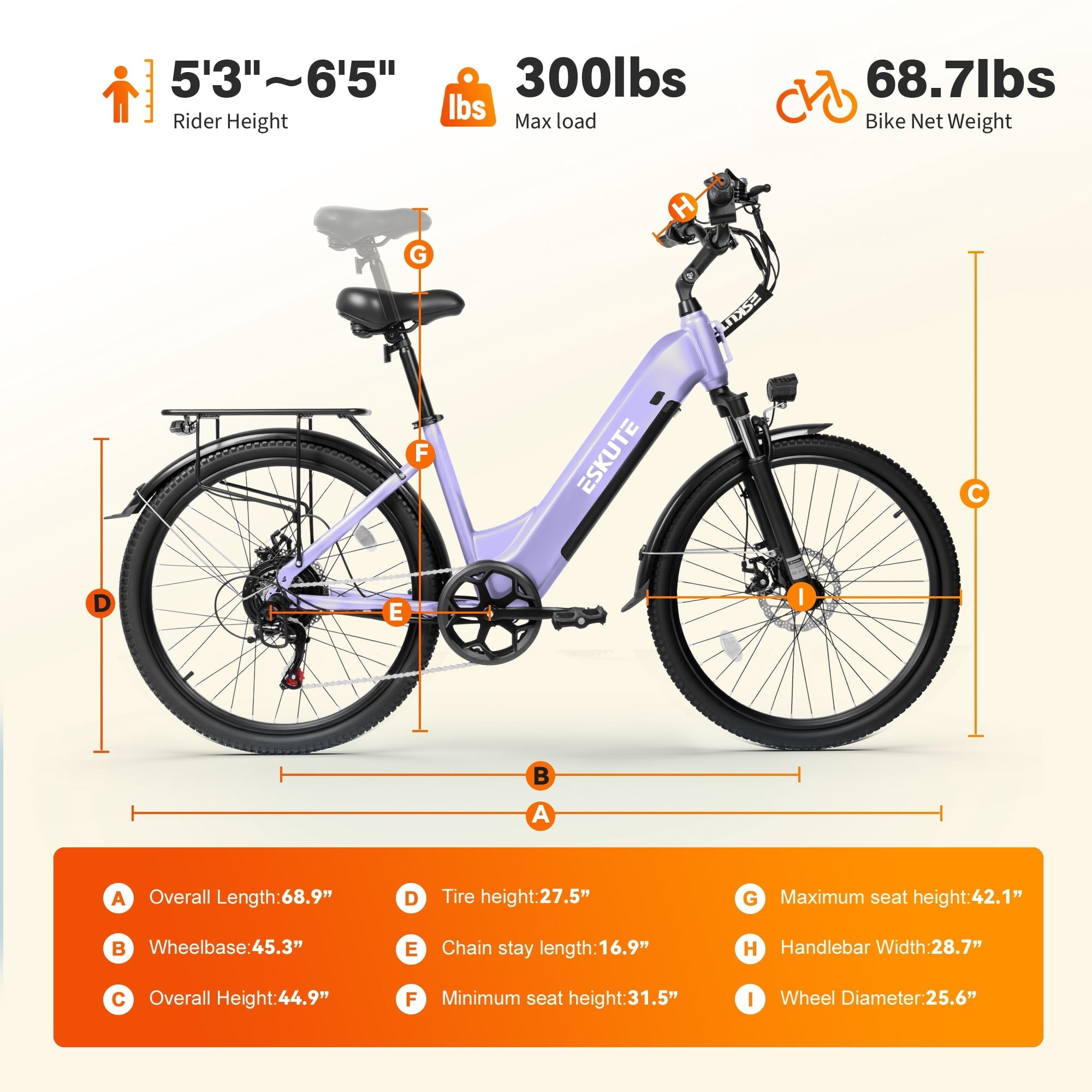 ESKUTE C200 Electric Bike for Adults, 1300W Peak Power Ebike, 28MPH Step-Thru E-Bicycle with 840Wh Removable Battery, Up to 70 Miles, 26 Tires, 7 Speed Adjustable Stem,white, UL2849