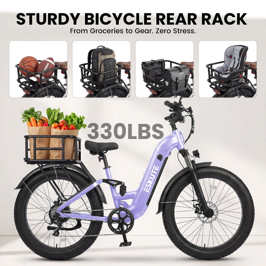 ESKUTE C300 1500W Electric Bike for Adults, 48V 20.8Ah Battery, 32MPH, 80 Miles Range, 26x4.0 Fat Tire Step-Thru Ebike, Full Suspension Electric Bicycle, 8-Speed Pink, UL2849