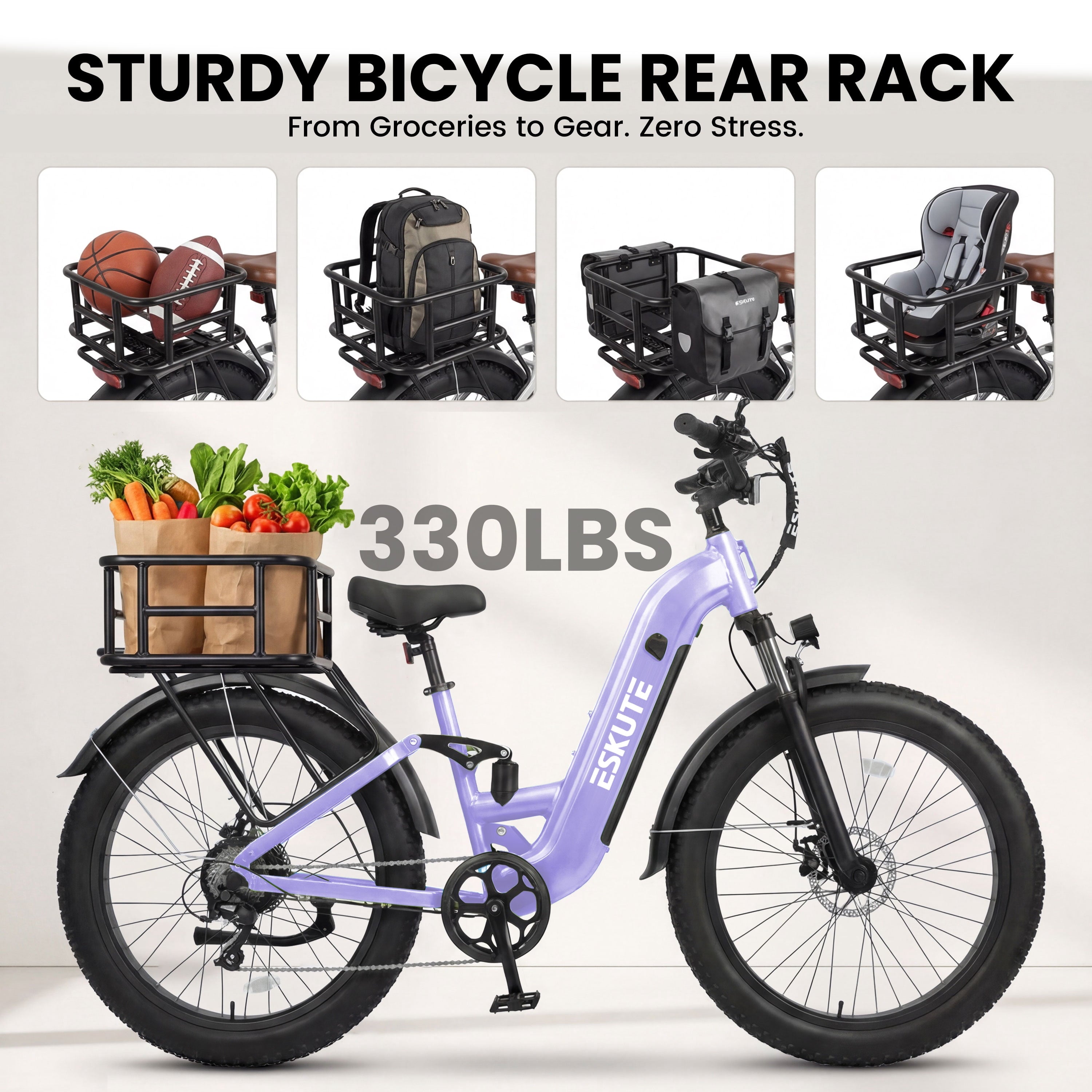ESKUTE C300 1500W Electric Bike for Adults, 48V 20.8Ah Battery, 32MPH, 80 Miles Range, 26x4.0 Fat Tire Step-Thru Ebike, Full Suspension Electric Bicycle, 8-Speed Pink, UL2849