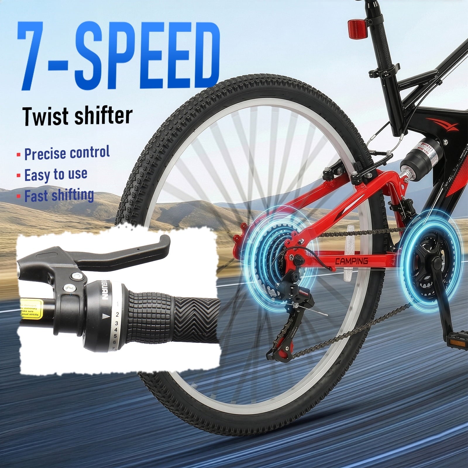 Ktaxon 26 inch 7 Speed Mountain Bike for Adult, Dual Shock Absorbers, Dual V Brake, Black