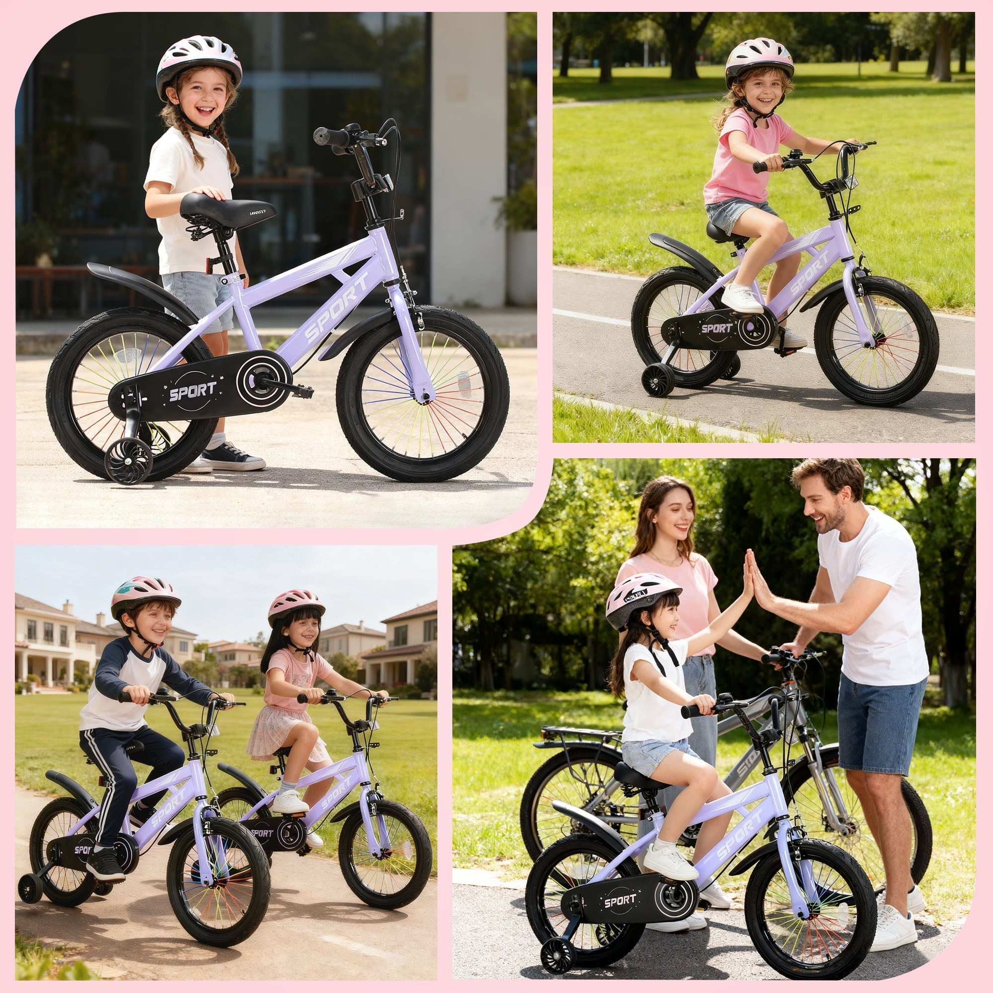 Lookfly 16 Kids Bike for Boys and Girls with Removable Training Wheels,Children's Cicycle,Purple