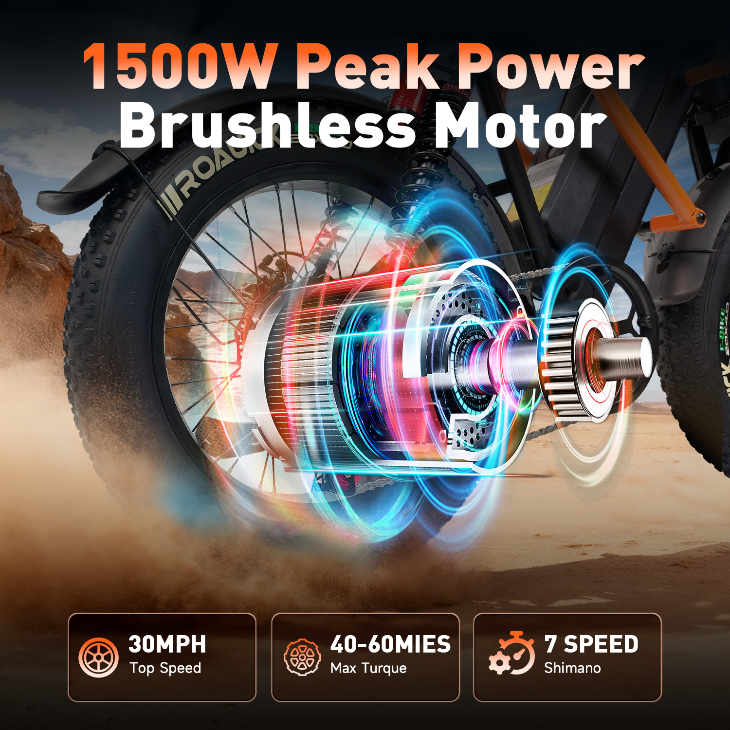 1500W Peak Electric Bike for Adults, 30MPH Electric Bike, 16 Fat Tire E-Mountain Bikes, Dual Suspension Ebike, Removable 48V 13Ah Battery, 7-Speed, UL 2849