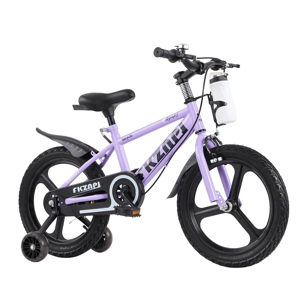Holaki 18 inch Kids Bike with Training Wheels & Handbrake for Boys & Girls Ages 5-9, High Carbon Steel Frame Adjustable Seat Kids Bicycle with Kettle Stand & Night Glow for Birthday Gift, Purple