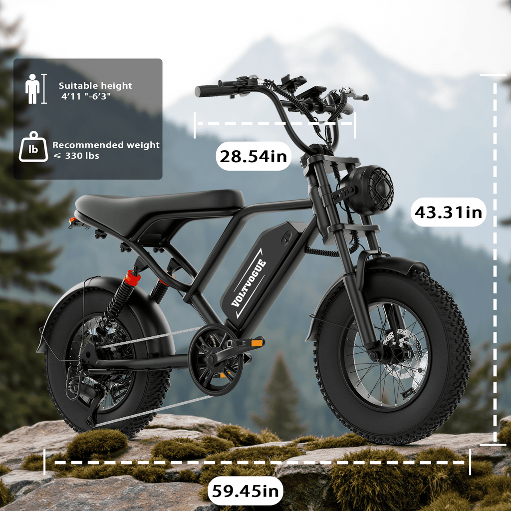 VOLTVOGUE VV-16 Adult Electric Bike, 16 Fat Tire Ebike, 48V 15.6Ah 748Wh Lithium Battery, 750W Motor, Full Suspension All-Terrain E-Bike with App Control, Recommended Age 16+ UL2849