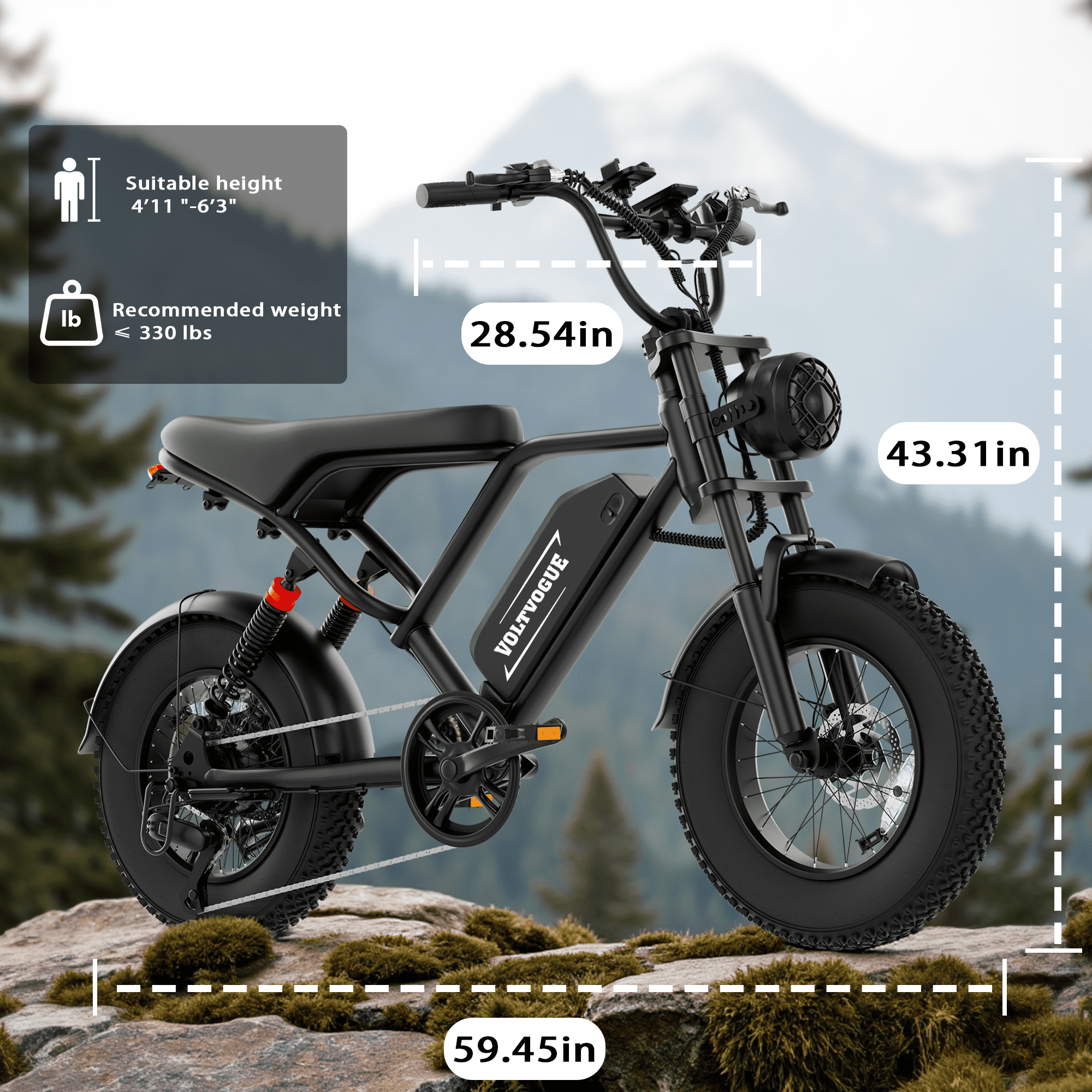 VOLTVOGUE VV-16 Adult Electric Bike, 16 Fat Tire Ebike, 48V 15.6Ah 748Wh Lithium Battery, 750W Motor, Full Suspension All-Terrain E-Bike with App Control, Recommended Age 16+ UL2849