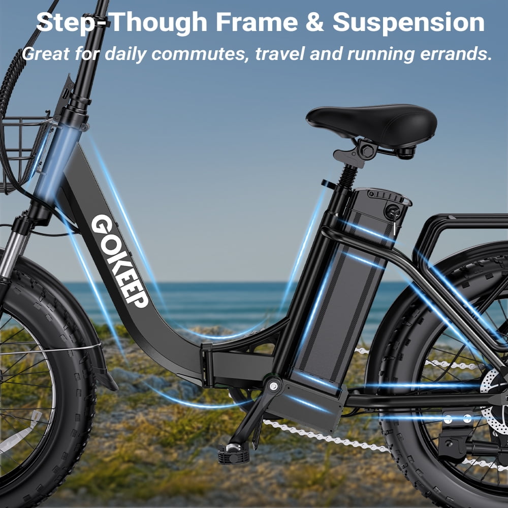 GOKEEP Folding Electric Bike for Adult, 52V 13Ah Removable Battery, 20 Fat Tire & Front Suspension Electric Bicycles, 7-Speed Commuter Ebike, UL2849, Black