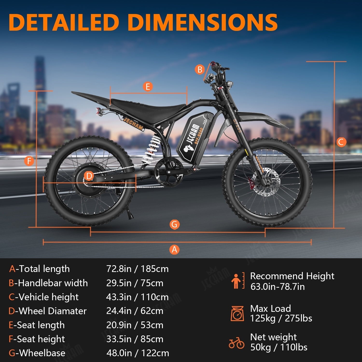 JECHAM QF200 PRO Electric Dirt Bike, 3000W, 60V 32Ah, 60-90 Miles Range, 47+ MPH, 19 Puncture-Resistant Tires, Full Suspension, Hydraulic Brakes, NFC Anti-Theft, UL2849