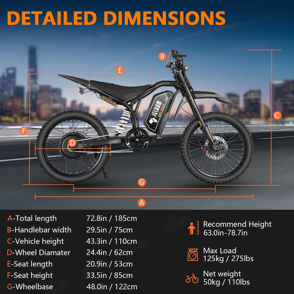 Jecham QF200 Pro 3000W Electric Bike for Adults, 60V 32AH Battery, 45+ MPH Speed, 80+ Miles Range , 19 Puncture-Resistant Tires, Dual Suspension & Hydraulic Brakes, NFC, UL2849