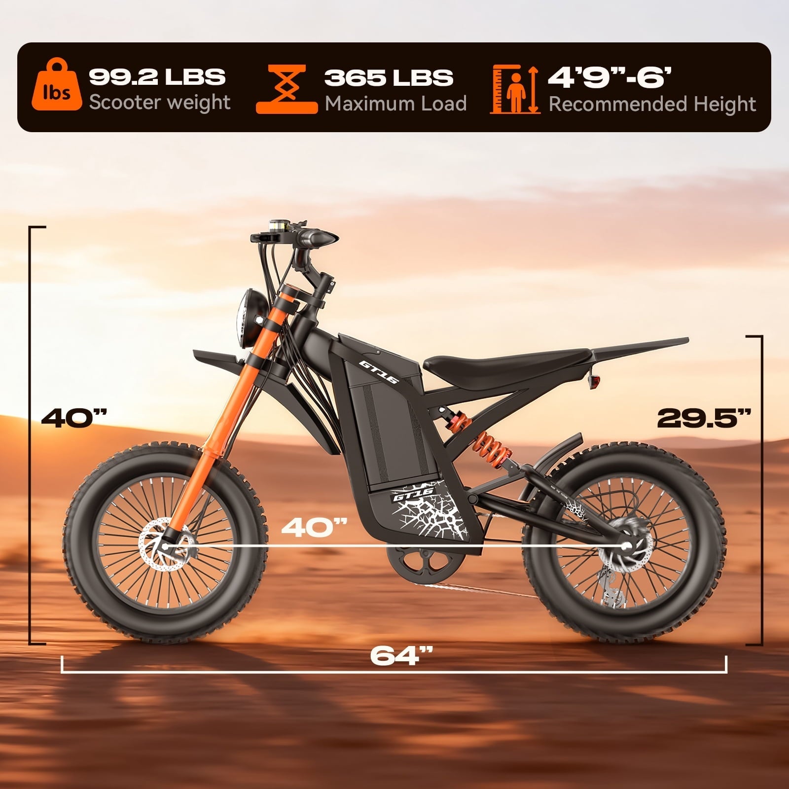 Electric Dirt Bike, 3000W Peak Motor, 35MPH Electric Motorcycle,48V/25AH Battery E Mountain bike, 5 PAS Speeds, Hydraulic Brakes, UL2849 Full Suspension 16 Off Road Tire