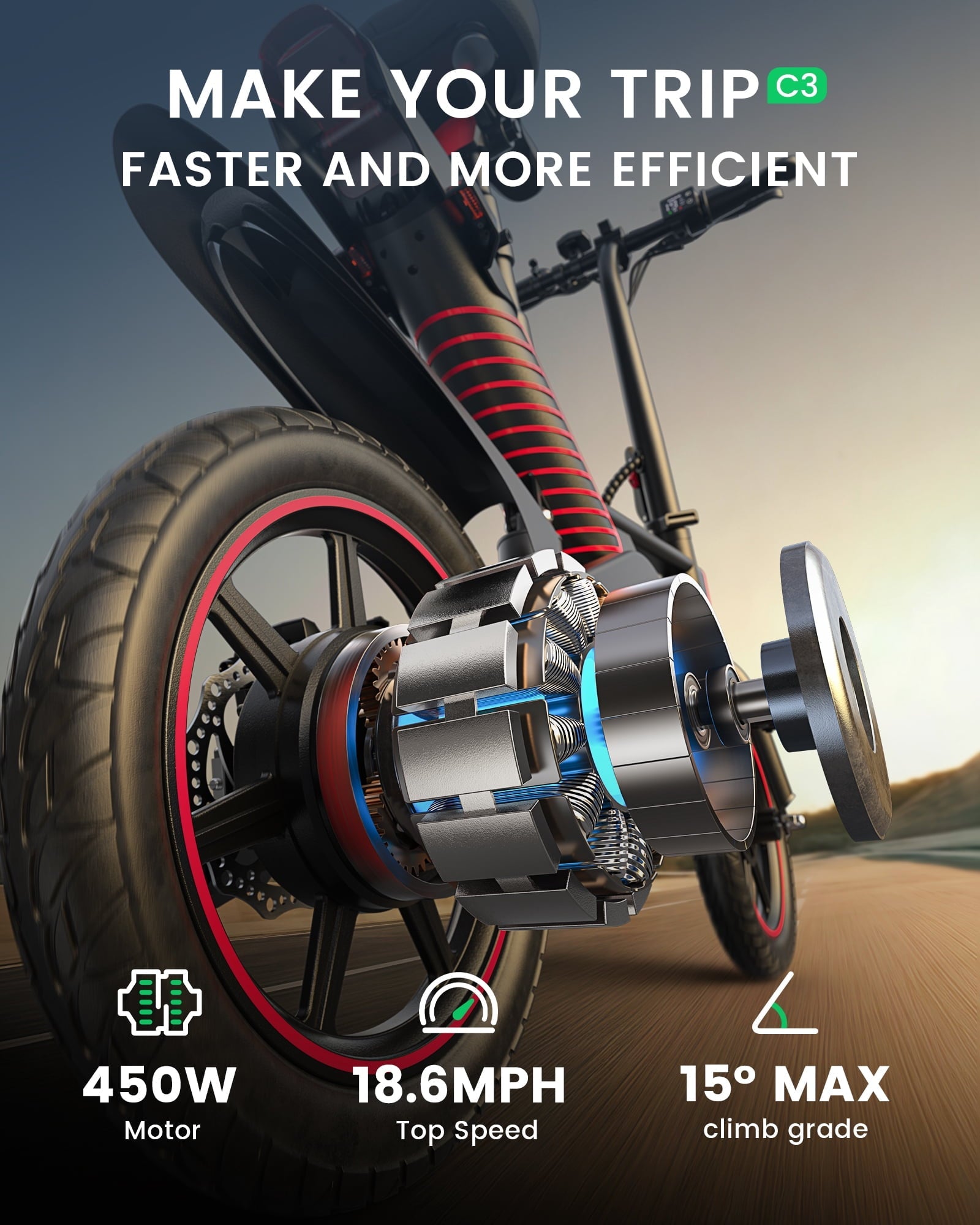 MIHOVER 14 Mini Electric Bike for Adults & Students, 3 Modes 30 Miles Range Rear Suspension,  E-Bike with Phone Holder & Lock, UL2849 Certified-Black
