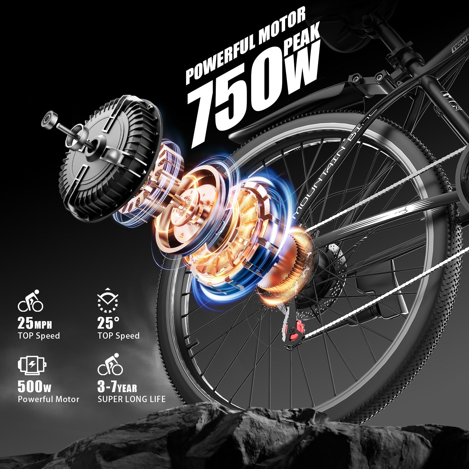 G26Electric Bike for Adults, 26 1200W Peak Motor, 65 Miles 28MPH Ebike, 480Wh Battery Electric Bicycle for Adults 7 Speed Electric Bicycles Front Fork Suspension,UL2849