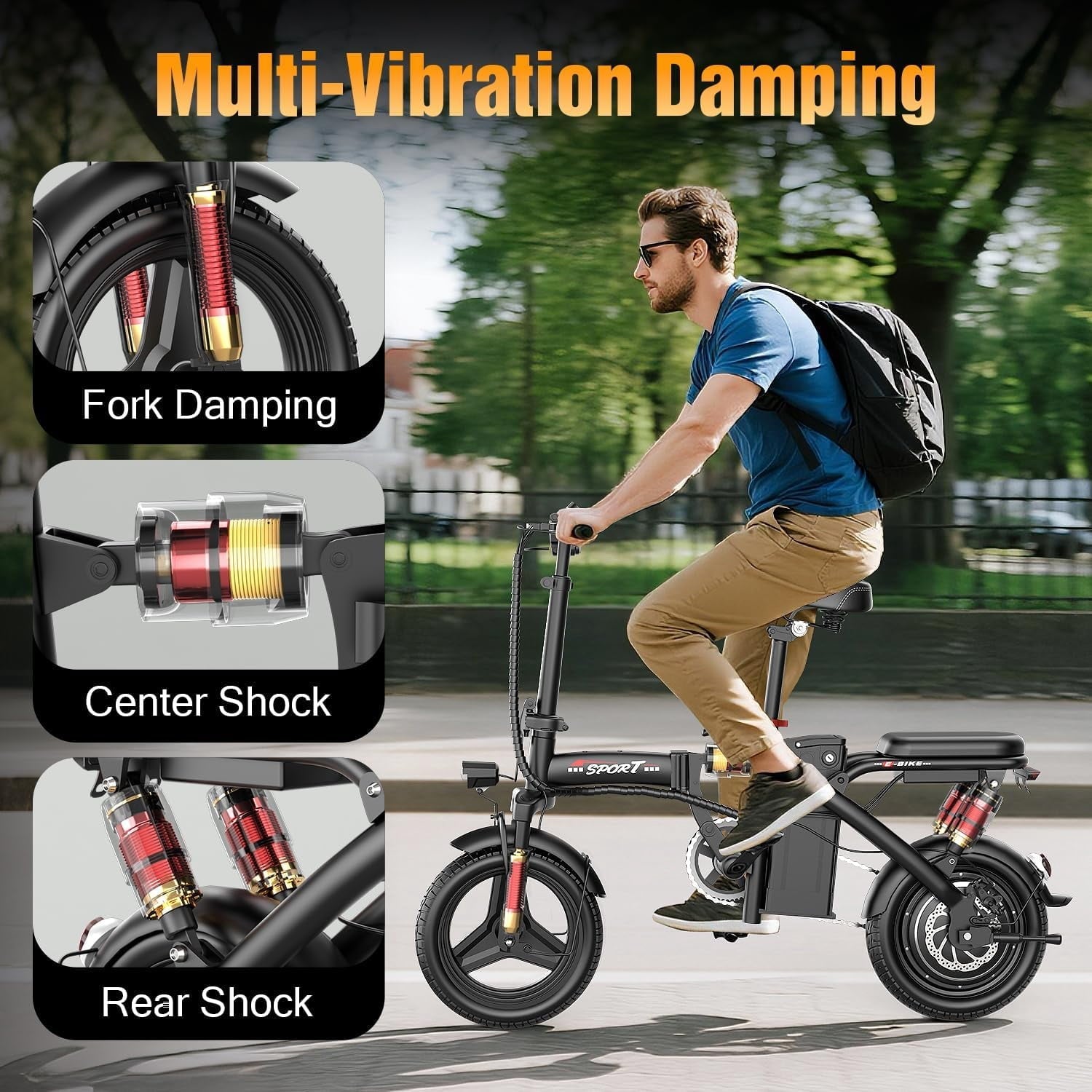 Pikabike Foldable Electric Bike for Adults, 14 E-Bike, 48V 10Ah Removable Battery, 1200W Peak Motor, UL 2849 Certified, 45 Miles Range