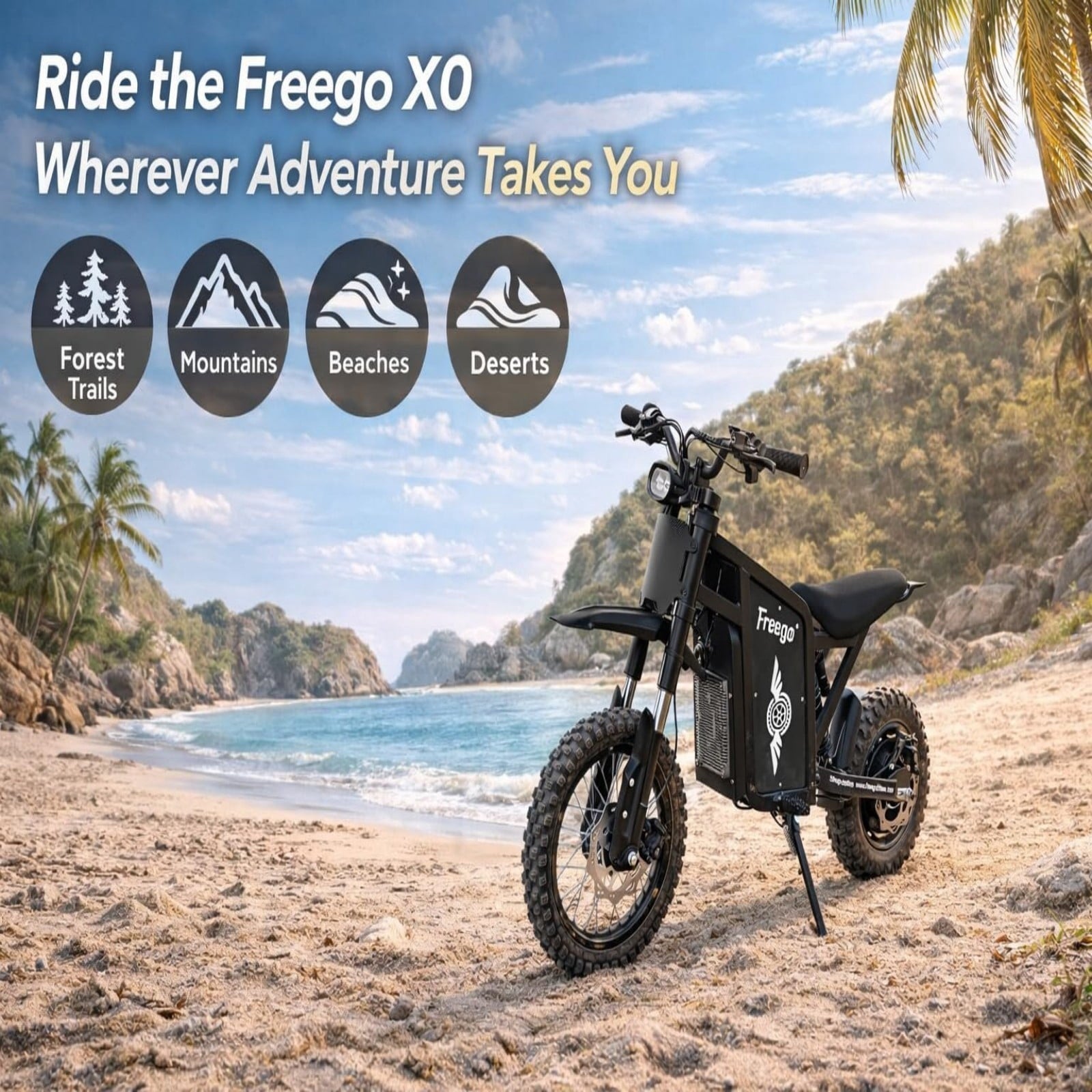 Freego X0 Electric Mountain Bike for Adults & Teens,3600W(Peak),60V 23AH Battery,40 MPH Top Speed,50 Miles Range,14/10 Tires,UL2849