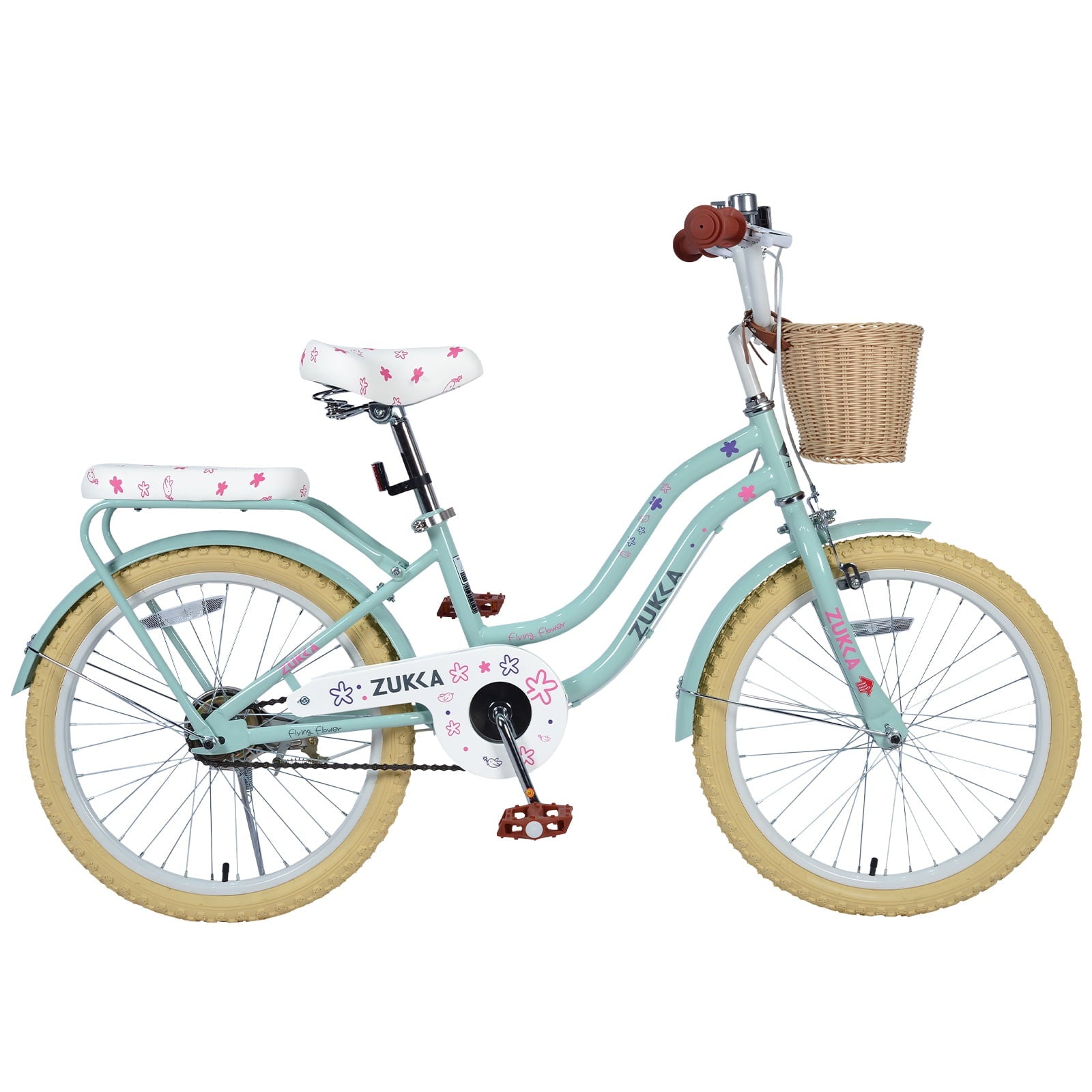 Dolonm 20 Kids Bike for Ages 7-10, Lightweight High-Carbon Steel Frame Cruiser Bicycle, Girls Bike with Wicker Basket, Rear Seat Rack, No Training Wheels, Pink