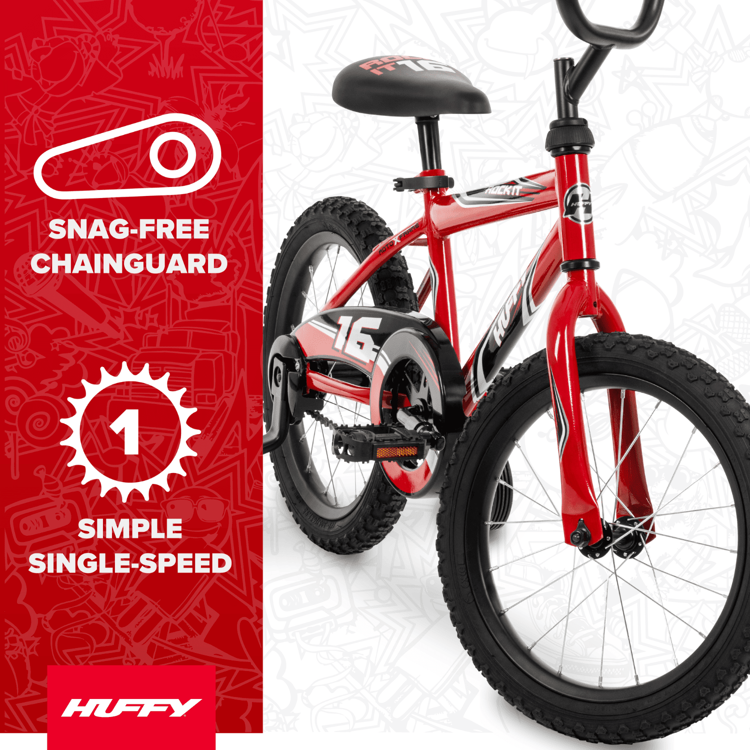 Huffy 16 Rock It Kids' Bike, Fits Riders 42 - 48, Red, Youth, Boys