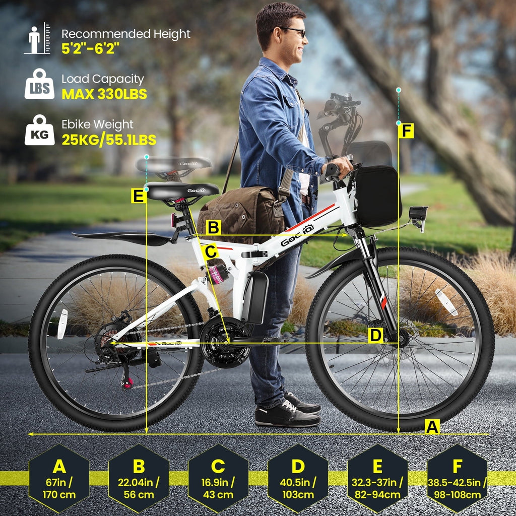 Gocio 26 Folding Electric bike for Adults, 750W Peak Motor 48V 7.8Ah Battery, 21 Speed Mountain Ebike, UL2849