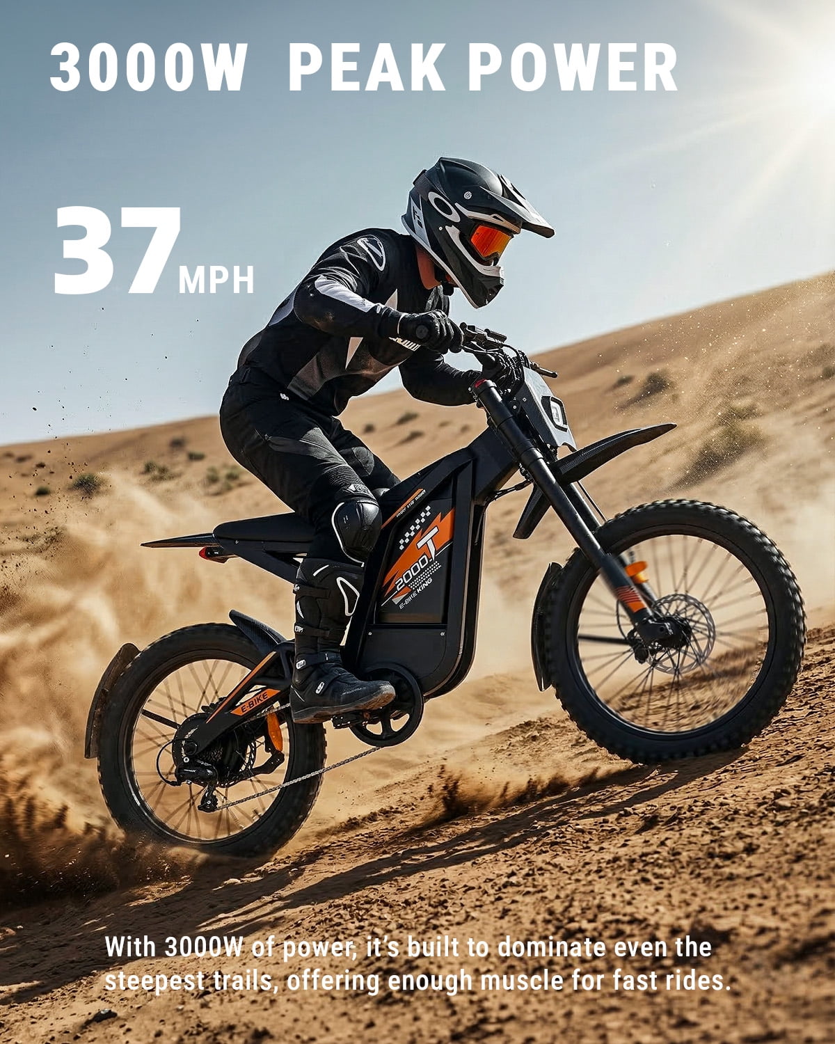 OUXI T2000 Electric Dirt Bike for Adults,3000W Peak Electric Bike,48V 30Ah Battery,37MPH/85+Miles Electric Motorcycles,24 Fat Tire E Dirtbike,Dual Hydraulic Brakes Mountain Bike,E Dirt Bike UL2849