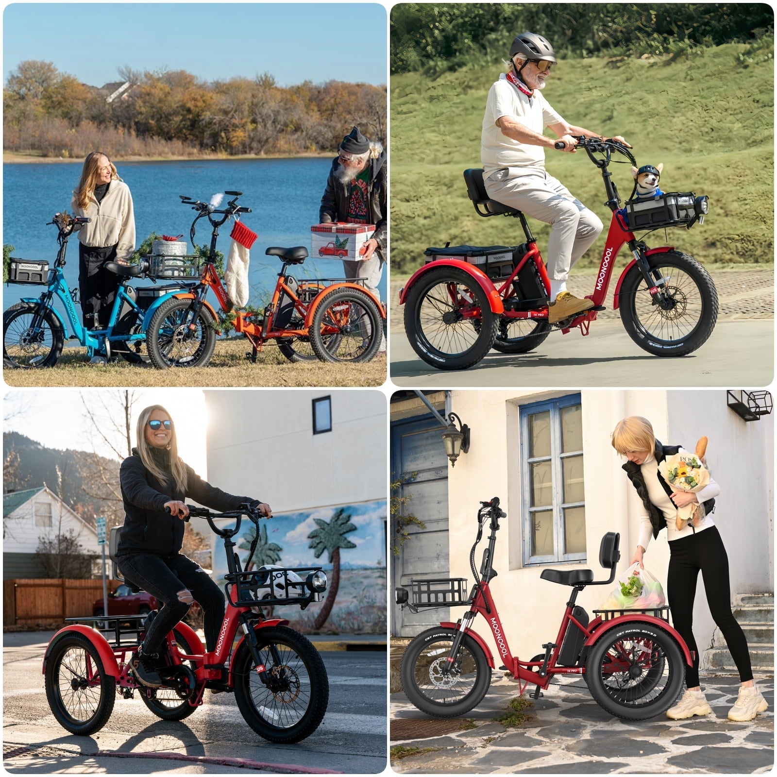 MOONCOOL TK Pro Foldable Electric Tricycle W/ Rearview mirror accessory Kit, 1500W Motor 48V 20Ah Battery, 20 Fat Tire Three Wheel 6-Speed Electric Mountain Bicycle for Adults
