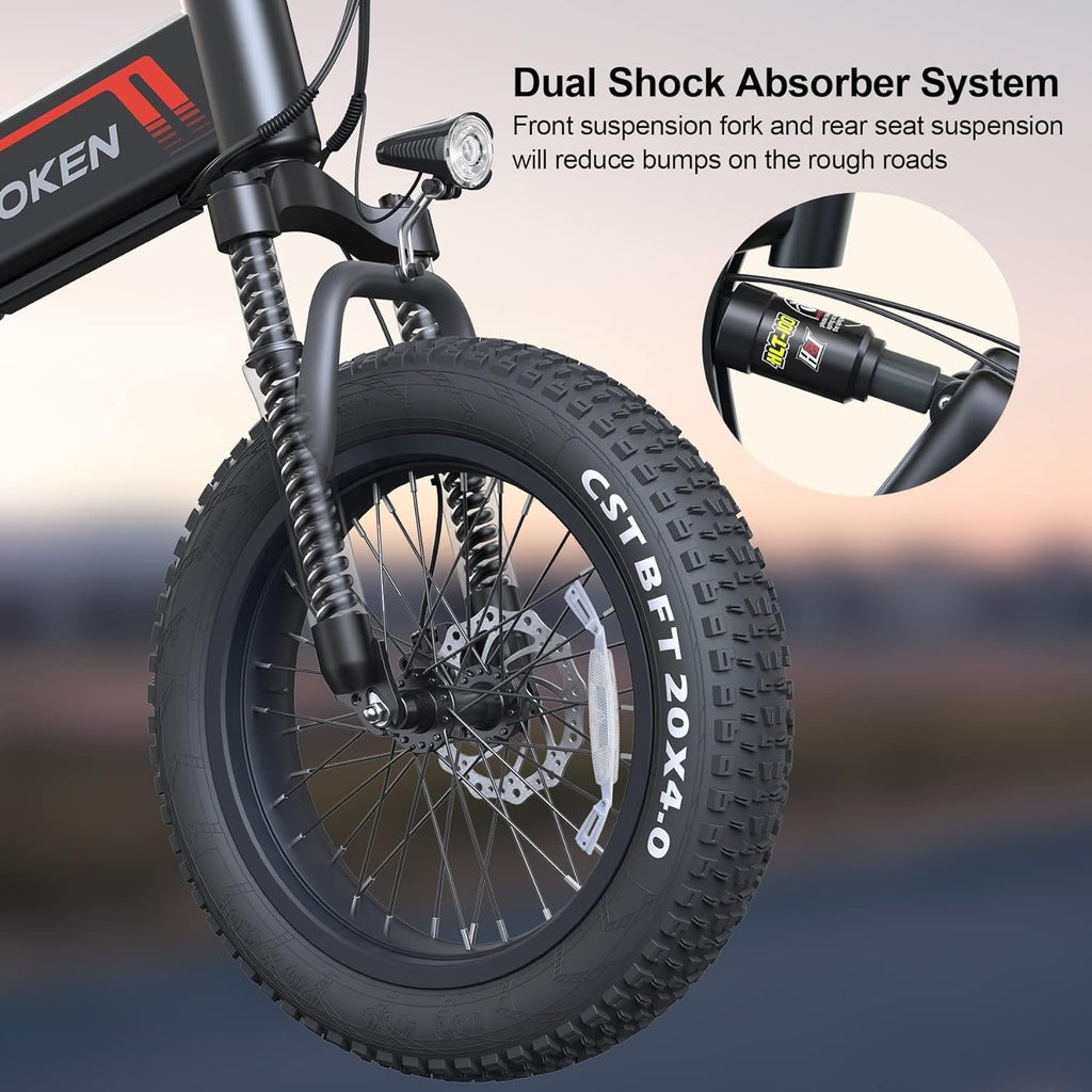 Wooken 20X4.0 Fat Tire Electric Bike for Adults, 500W Foldable Electric Bicycle with 48V 10Ah Built-in Battery, Shimano 7 Speed, Dual Shock Absorber
