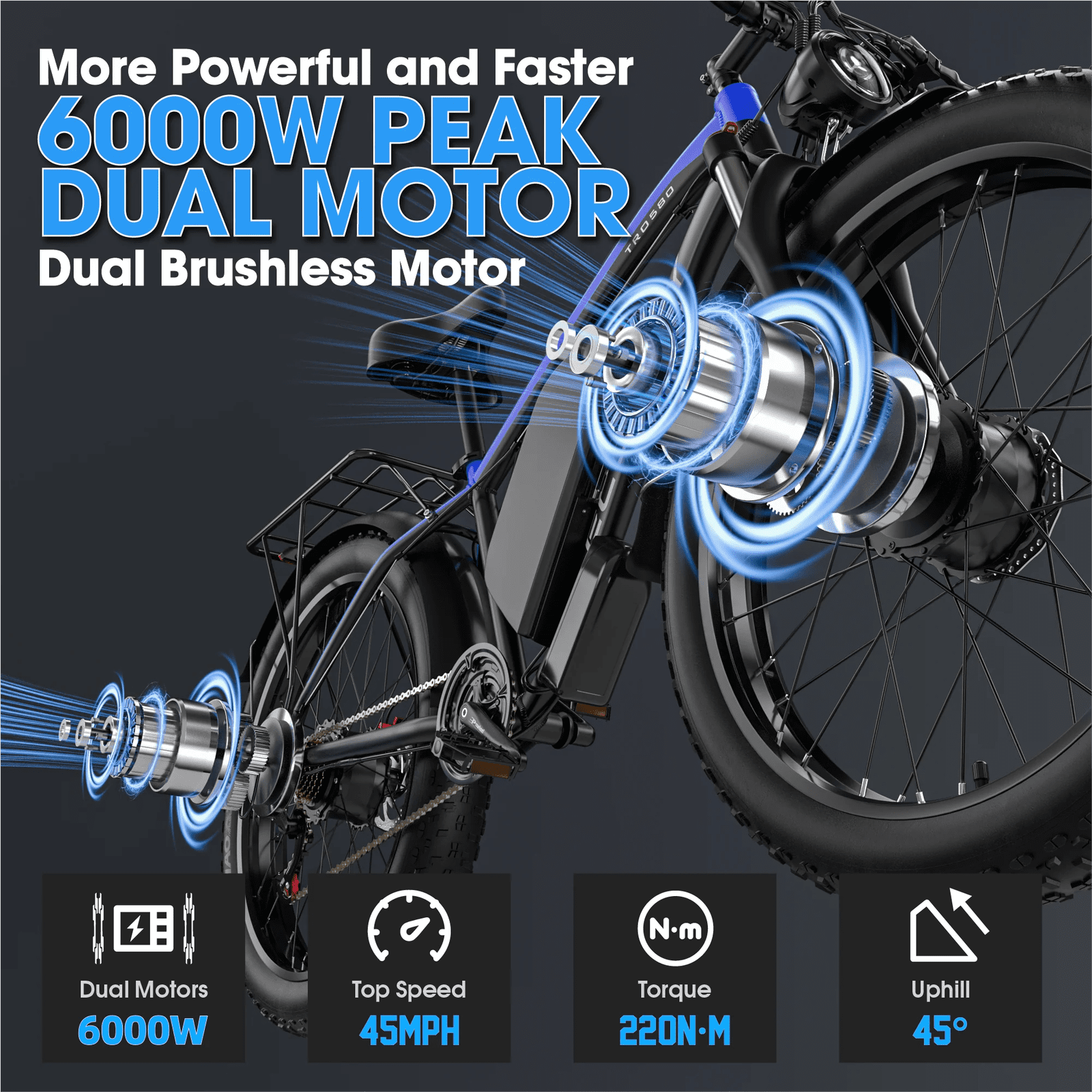 26 Fat Tire Electric Bike 6000W 52V 32Ah Electric Biycles 7Speed Hydraulic Brake