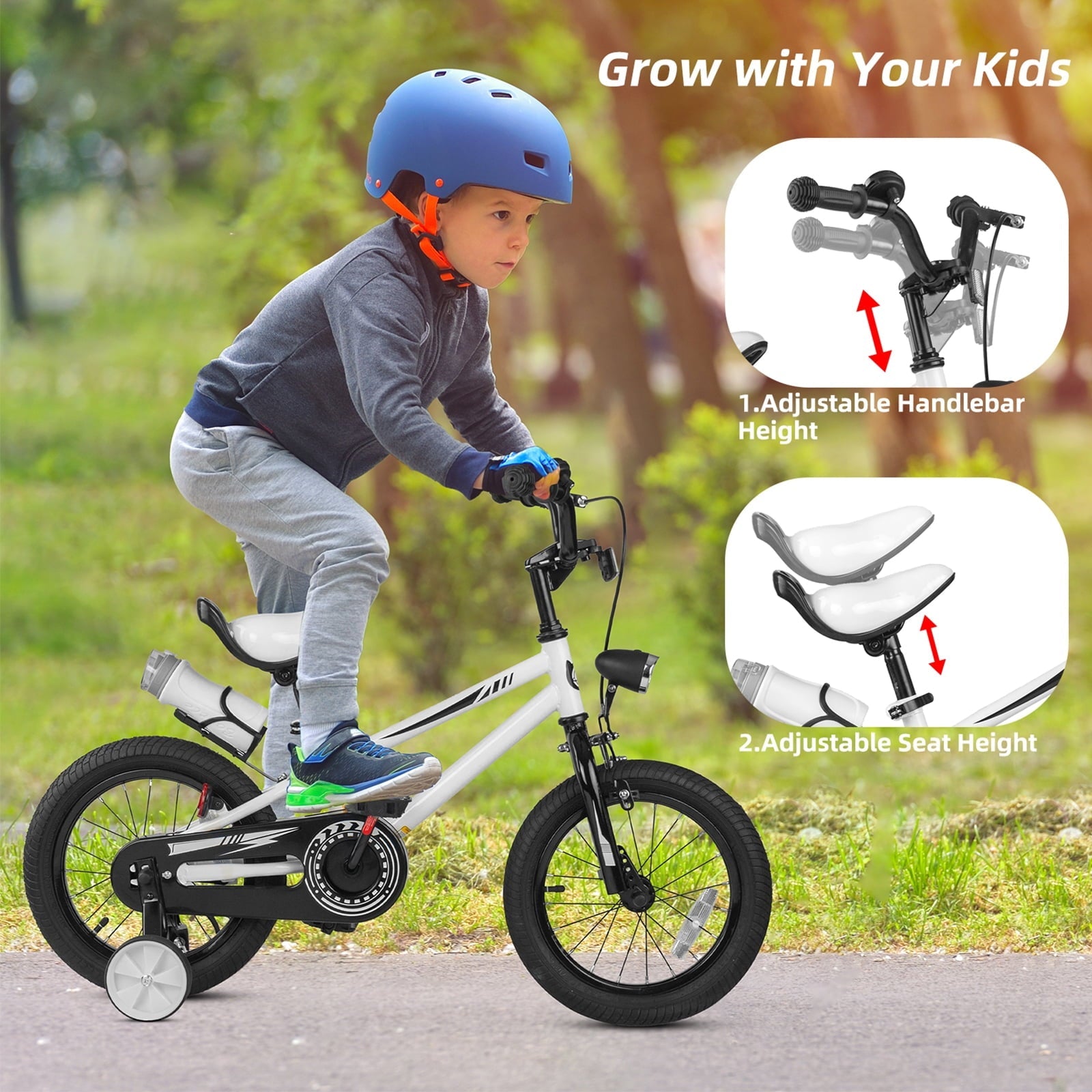 KORIMEFA Kids Bike Boys Bicycle 14 inch for Children Age 4-8 Years Old, Toddler Sport Cycling with Training Wheels, Water Bottle Holder, Blue