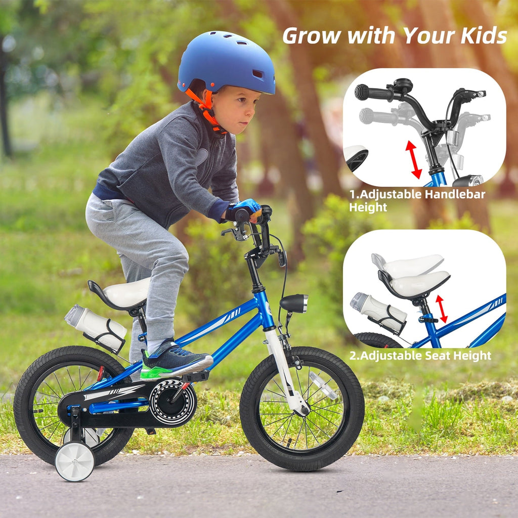 KORIMEFA Kids Bike Boys Bicycle 14 inch for Children Age 4-8 Years Old, Toddler Sport Cycling with Training Wheels, Water Bottle Holder, Blue