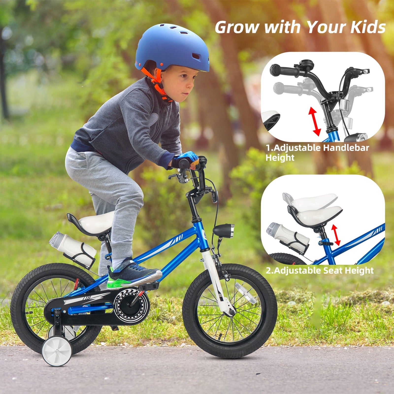 KORIMEFA Kids Bike Boys Bicycle 14 inch for Children Age 4-8 Years Old, Toddler Sport Cycling with Training Wheels, Water Bottle Holder, Blue