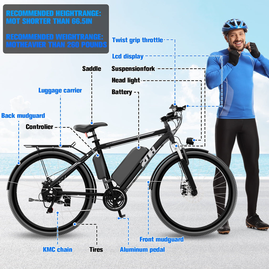 ZNH 1000w Peak Electric Bike for Adults – Electric Mountain Bike w 52V 13Ah Removable Battery ,26 off-road Ebike, Shimano 21-Speed, UL 2849 .Black