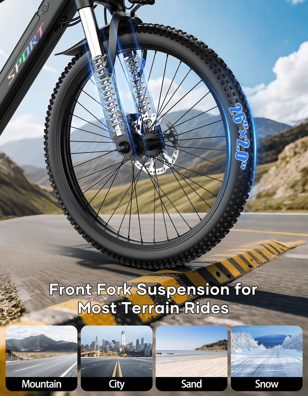 AZHAR G29 Electric Bike for Adults, 26 E-Mountain Bicycle,750W,Peak 1200W Motor 48V 10.4Ah Ebike UL2849