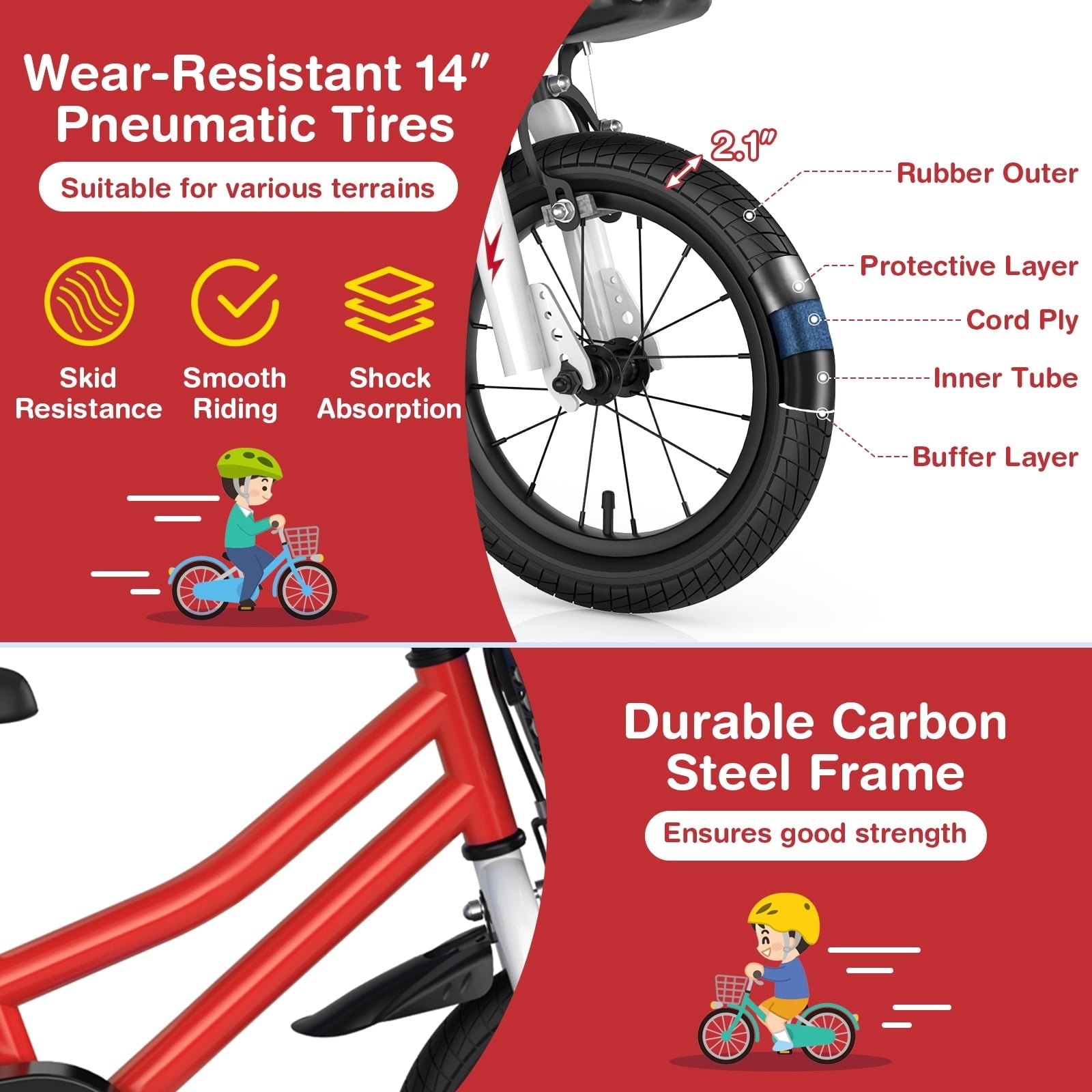 Costway 14'' Kid's Bike with Removable Training Wheels & Basket for 3-5 Years Old Blue