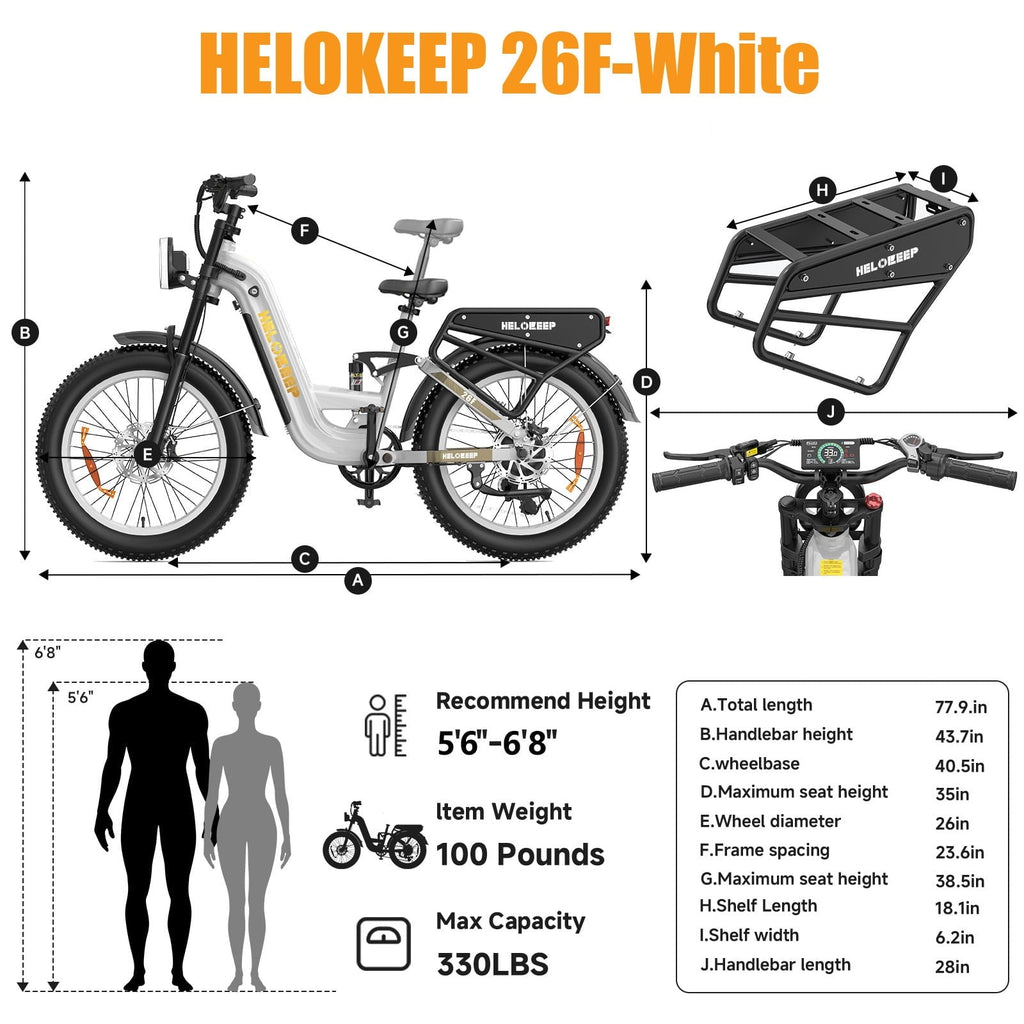 Helokeep 26 Green Fat Tire High Performance Cargo Electric Bike for Men, 4000W Peak 2000W, 40MPH, 48V 25Ah UL2849 Off-Road Ebike