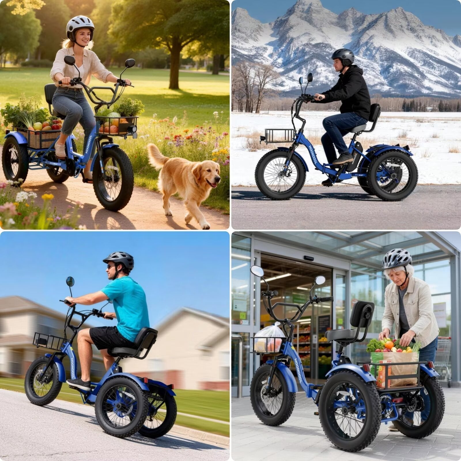 MOONCOOL Folding Electric Tricycle for Adults, 20 x 4 Fat Tire Electric Trike, 48V Peak 1092W  Electric Bicycle, 3 Wheels 7 Speed Ebike w/ 14.5Ah Removable Battery& Speed Differential Mechanism