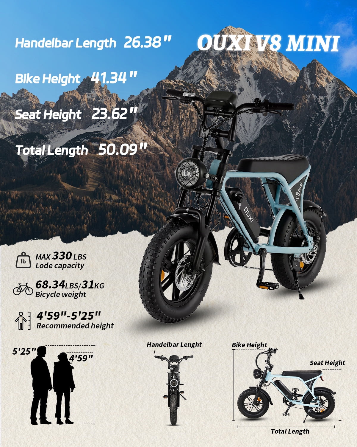 VTOKW Electric Bike for Adults, 500W Electric Bicycles with 36V 10.4Ah Battery, 16 Fat Tire Ebike, 20MPH E-Bike, E Bike for Adults UL2849
