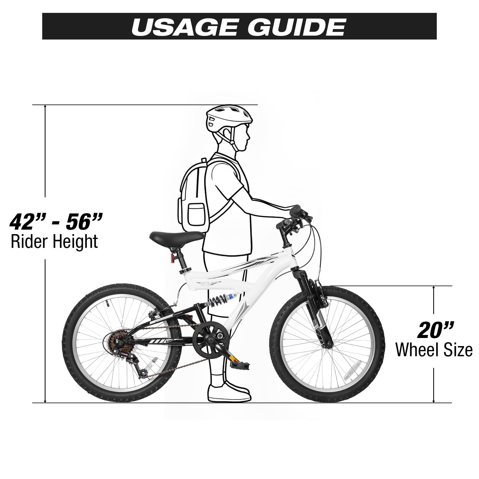 Hykolity Kids Mountain Bike 20 inch MTB Bicycle Age 6-12 Years Height 42-56 in Tween Cycling Full Suspension Sport Outdoor Bikes - Matte Black