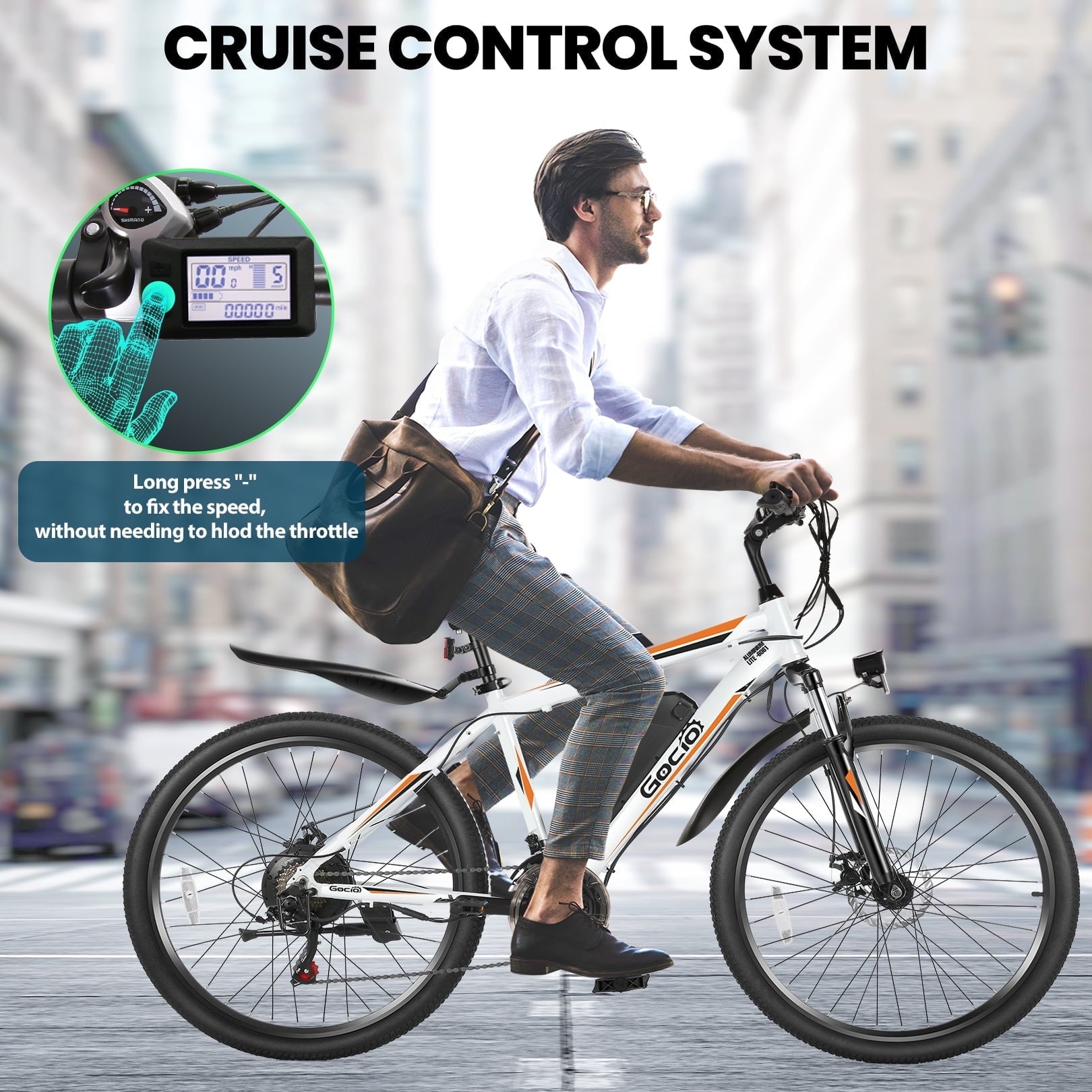 Gocio Peak 750W Electric Bike 26 Electric Bicycle for Adults Max 19.8mph Cruise Control System Ebike, 48V 375Wh Mountain Bike, 21 Speed for Man Woman UL2849 Certified