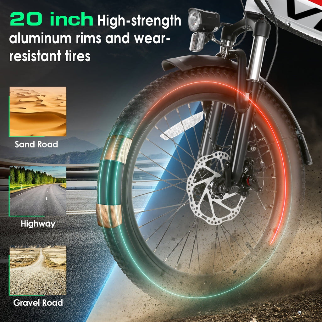 Vivi Electric Bike for Adults 20 x 2.4 Folding Electric Bike 48V 500W Electric Bike Commuter Bike 19.8MPH Suspension Fork Electric Bike with Cruise Control, UL2849 Certified