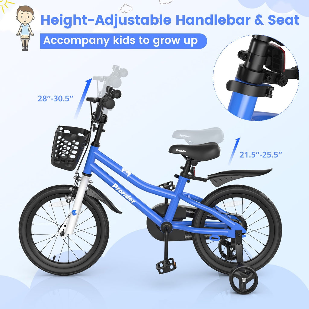 Costway 14'' Kid's Bike with Removable Training Wheels & Basket for 3-5 Years Old Blue