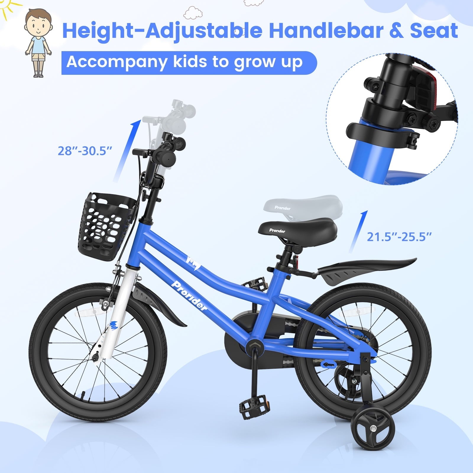 Costway 14'' Kid's Bike with Removable Training Wheels & Basket for 3-5 Years Old Blue