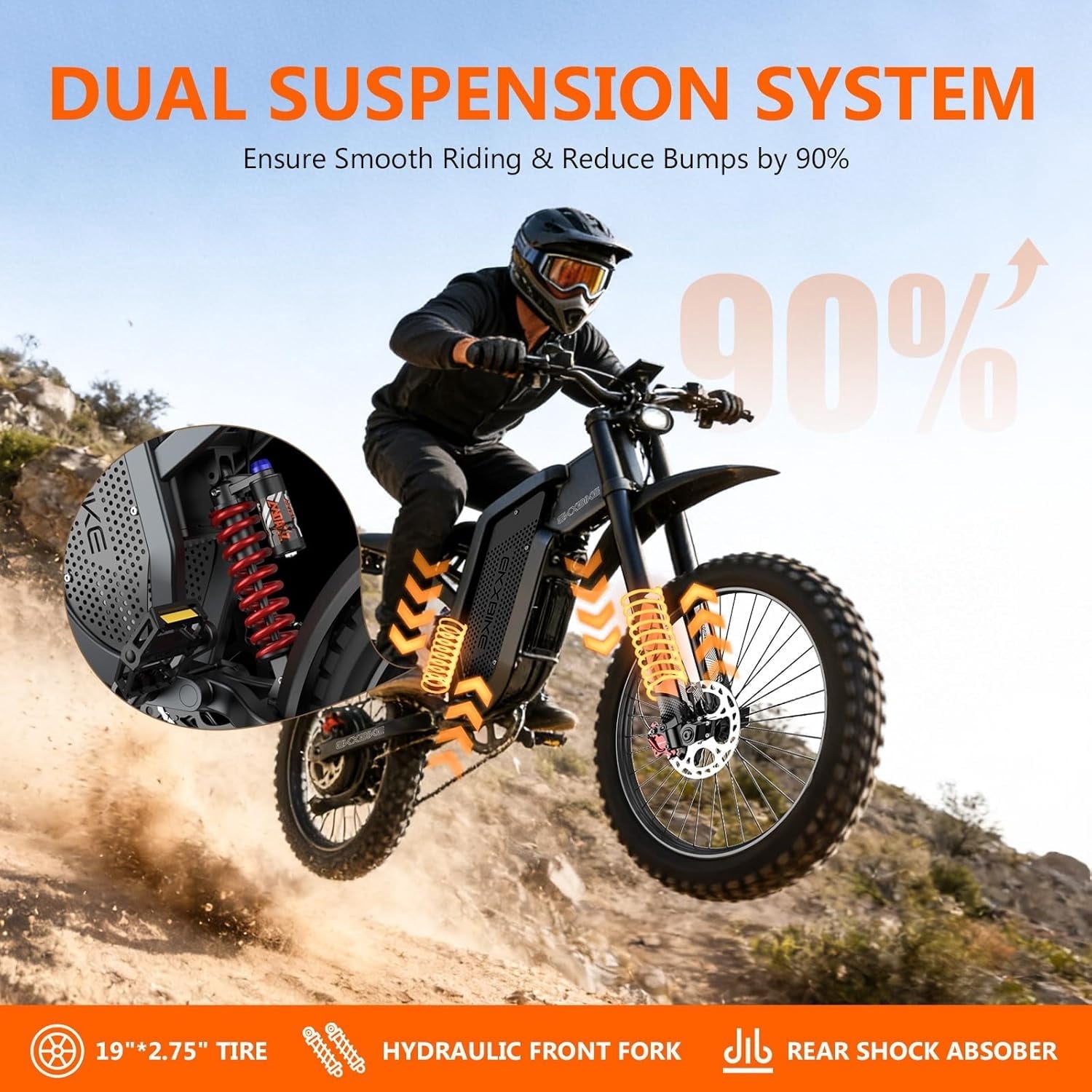 EKXBIKE Peak 6000W X21 Max Electric Bike for Adults,60V 30Ah Battery Off-Road E-Bike,50 MPH Electric Motorcycle,19x2 All Terrain Tires,Dual Suspension Mountain Ebike UL2849
