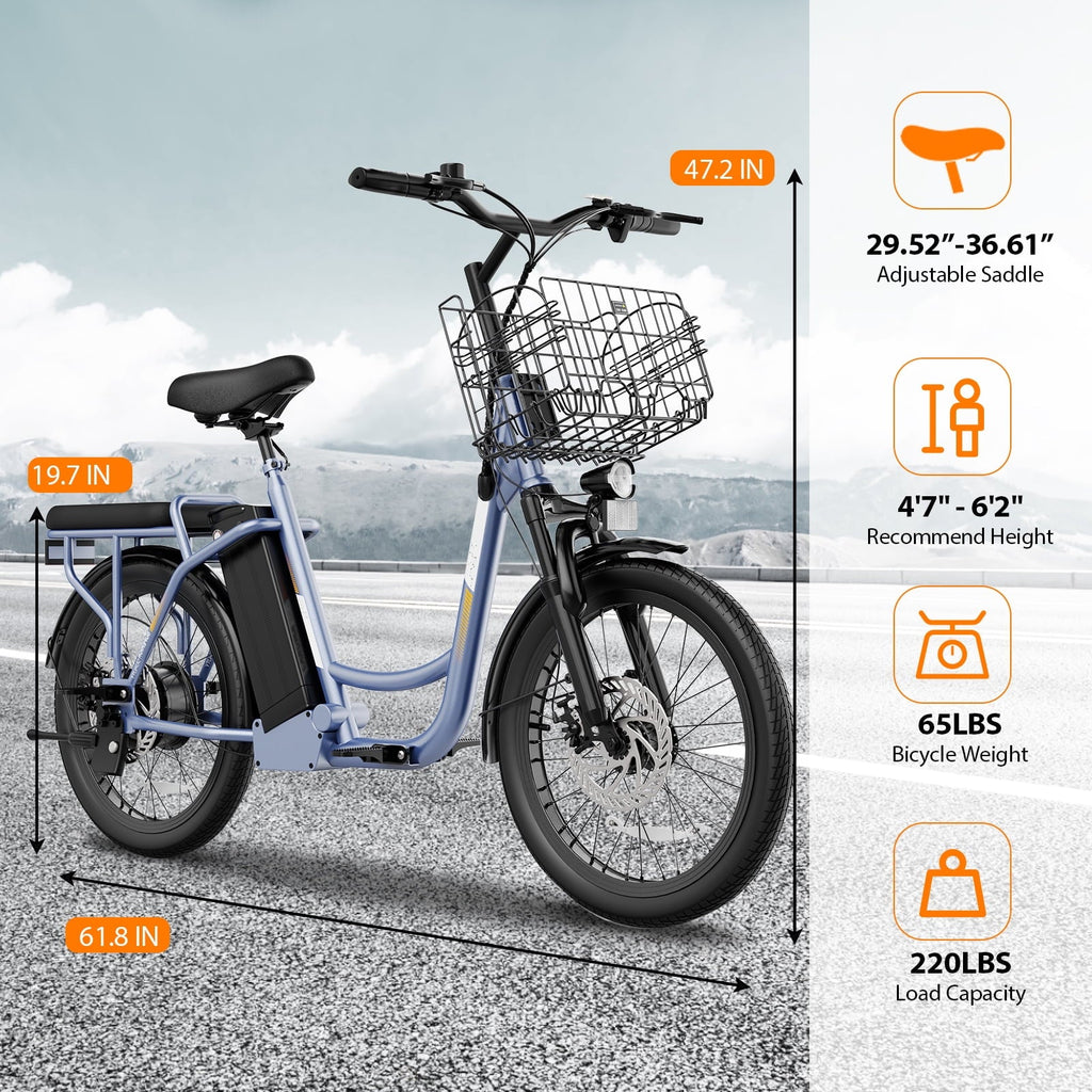 SANOPY 500W Electric Bike for Adults,48V Removable Battery,20 Mile Range&20MPH Max Speed,Electric Scooter with Seat,Commuter E-scooter for Adults and Teens,Gray,UL2272