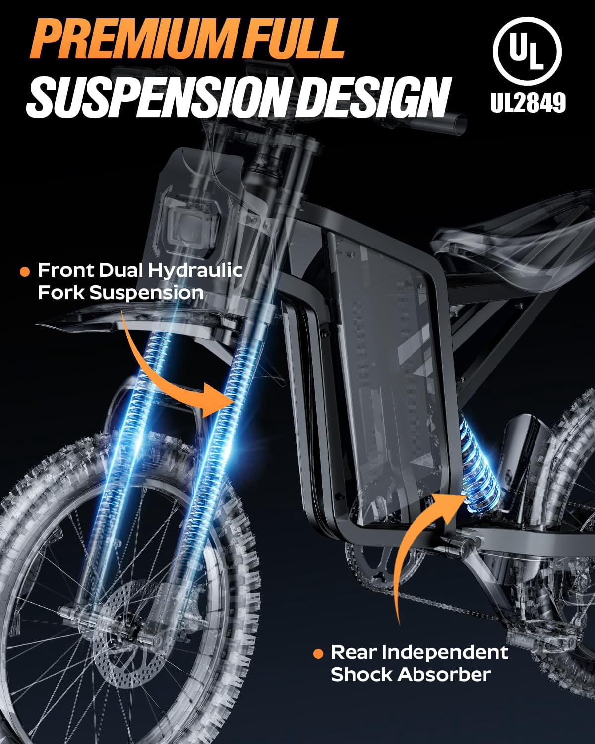 Bopzin Electric Dirt Bike for Adults, Smart App Anti-Theft, 60V 25Ah Up to 100 Miles, 3000W 20x3.0 Fat Tire Electric Bike UL2849